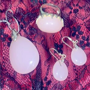 Pink Sterling Silver set pendant earnings ring